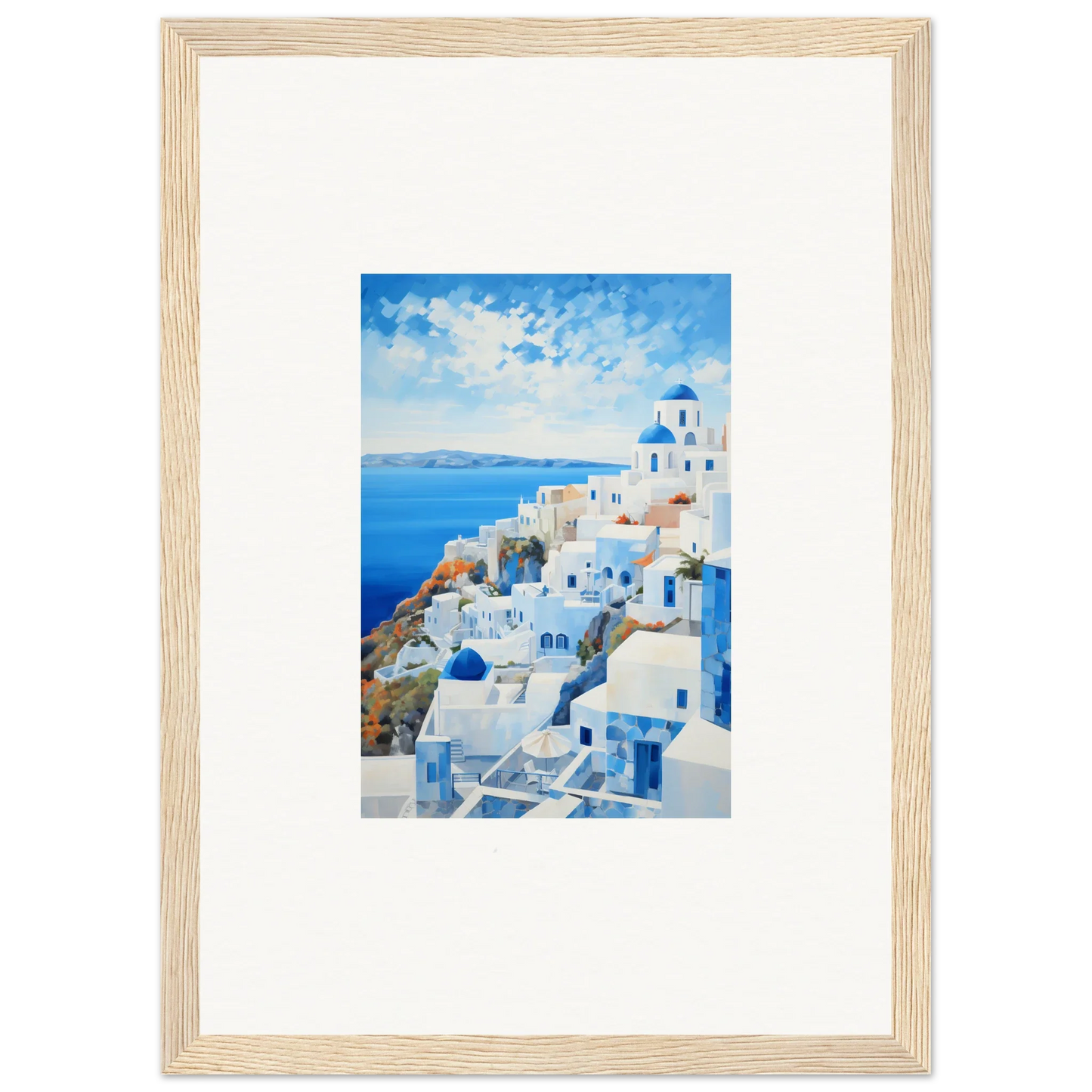 Framed watercolor of Santorini’s blue domes in special edition art™ for your wall