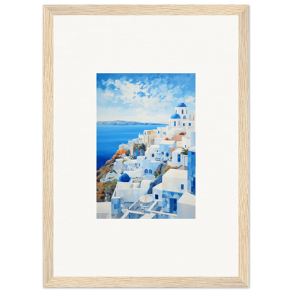 Framed watercolor of Santorini’s blue domes in special edition art™ for your wall