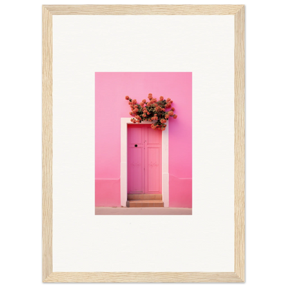 Pink door framed by vibrant red flowers in Quantum Pink Serenade special edition art™