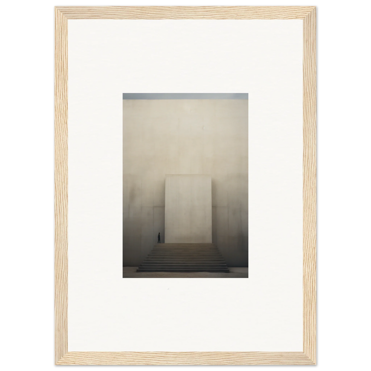 Light wooden frame showcasing the Portal Eventide Abstract in a black and white style