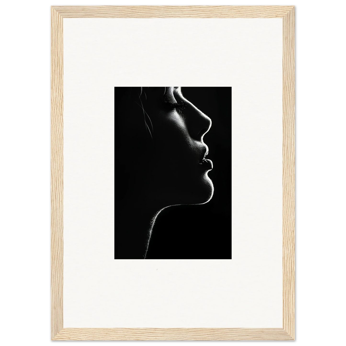 Dramatic black and white profile silhouette in Velvet Void Sensation framed wall art