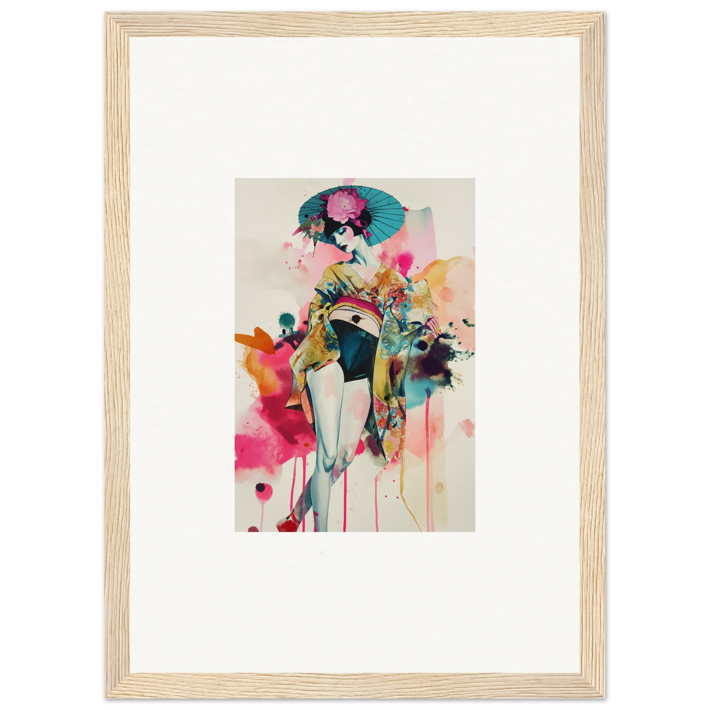 Colorful abstract watercolor canvas print of a female figure for stylish room decoration