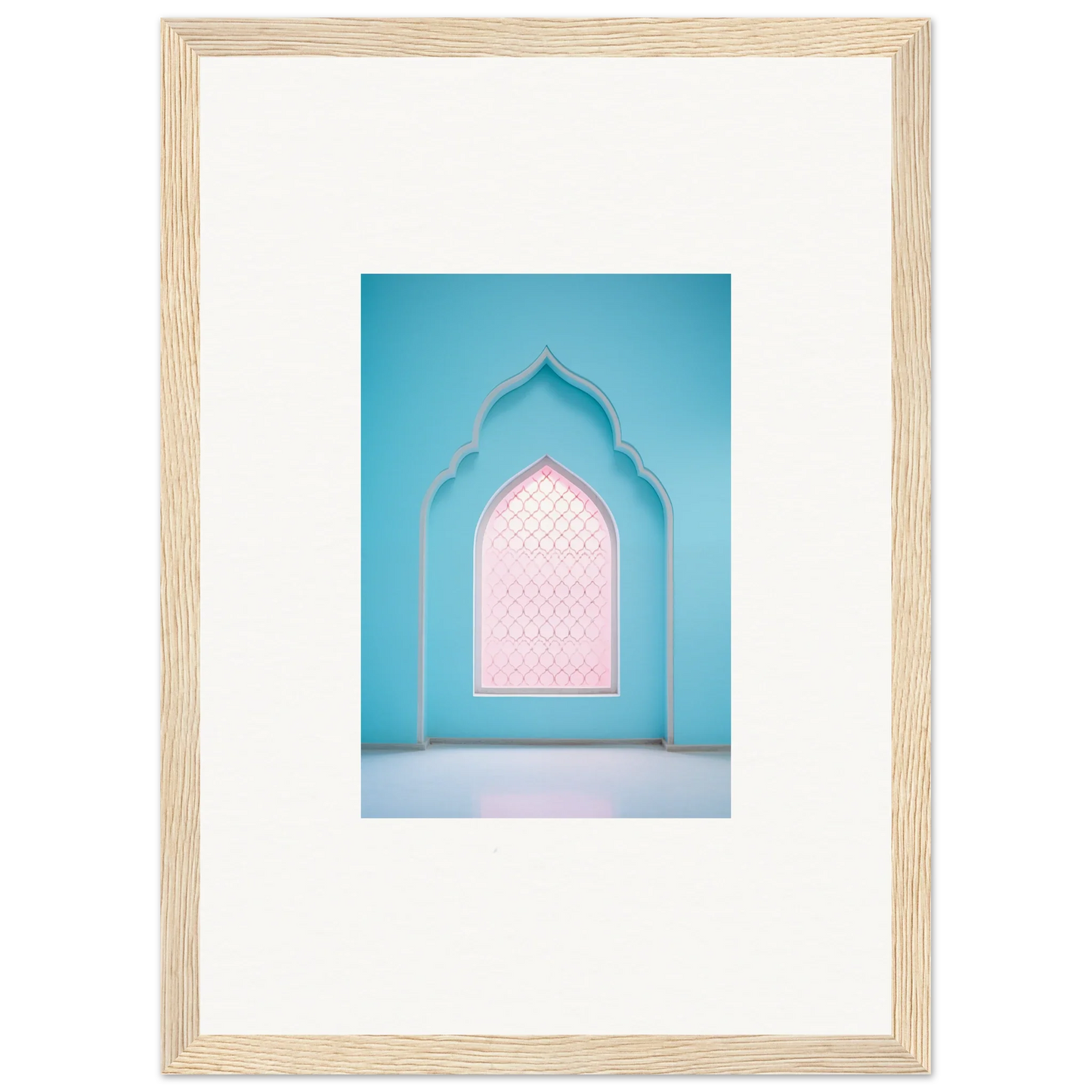 Framed art print of a turquoise and pink Moroccan-style doorway from Souls Diffilveres