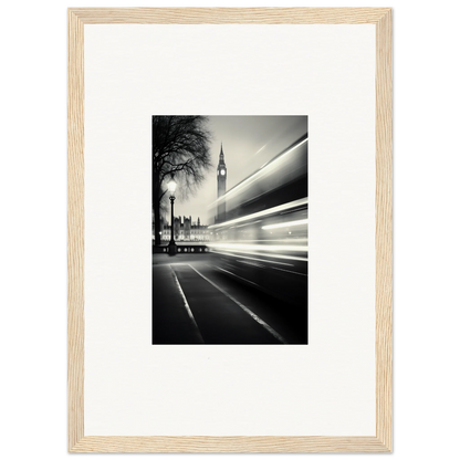 Black and white Big Ben photo with traffic light trails for Fluid Timeless Pulse art