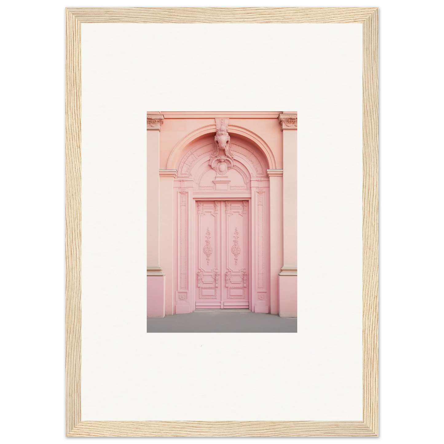 Beautiful pink ornate door with classic details showcasing Porphyr Pink Processions