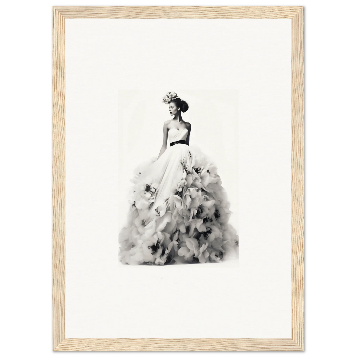 Elegant black and white watercolor figure in flowing gown for Dreams Bloom Eternal art