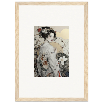 Framed Japanese artwork of a geisha in kimono for Daydream Blossom Wistitudes