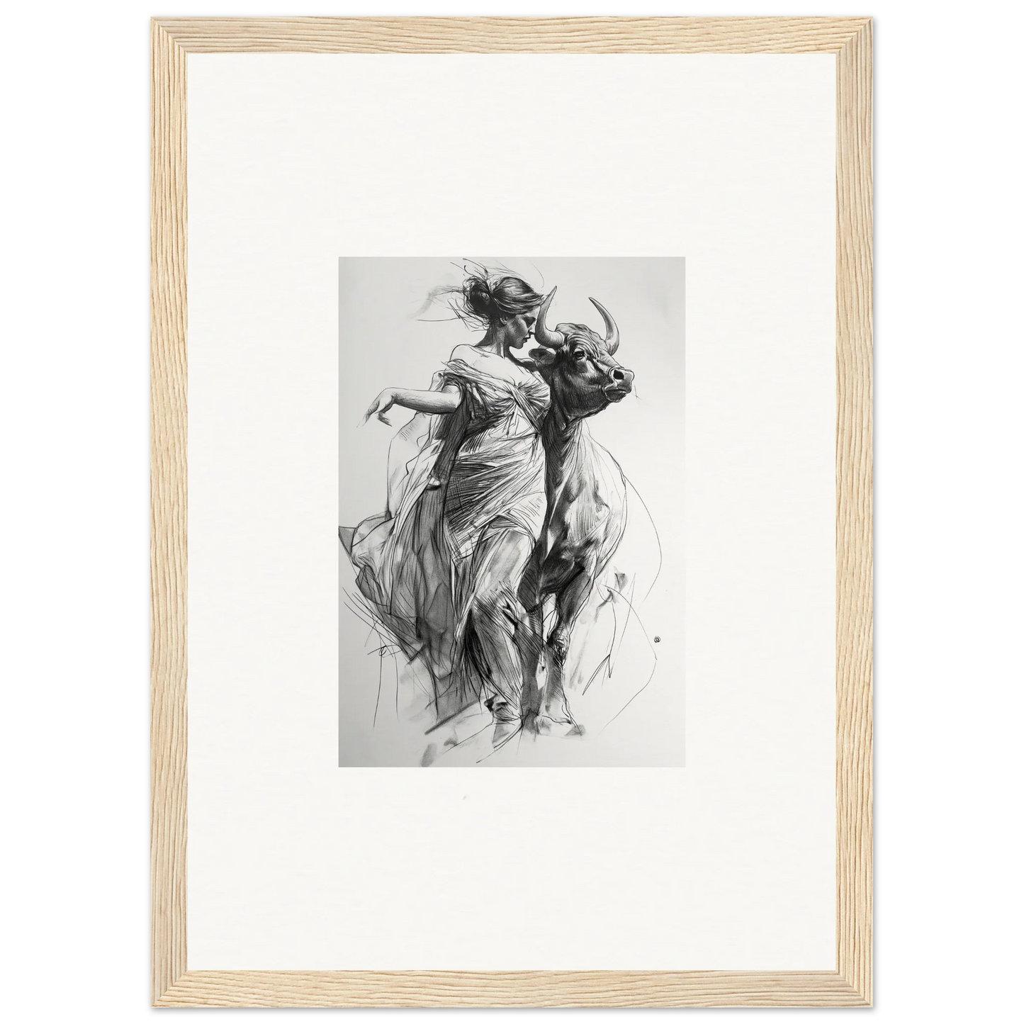 Black and white sketch of dancers in motion for Forest Flame Dance framed wall art