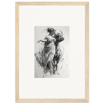 Black and white sketch of dancers in motion for Forest Flame Dance framed wall art