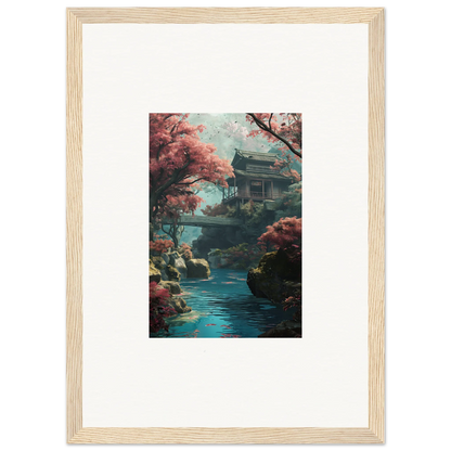 Framed wall art of a Japanese pagoda and cherry blossoms in Zen Dream Symphony