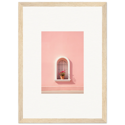 Arched window with decorative bars and potted plant on pink wall in Sunset Silhouette Romance