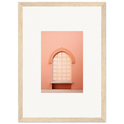 Arched window with gridded panes on a peachy-pink wall - Windows Morning Whisper art