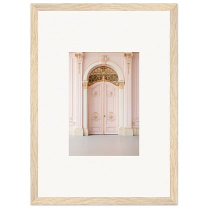 Ornate pink double door with baroque detailing in Regal Must premium framed wall art