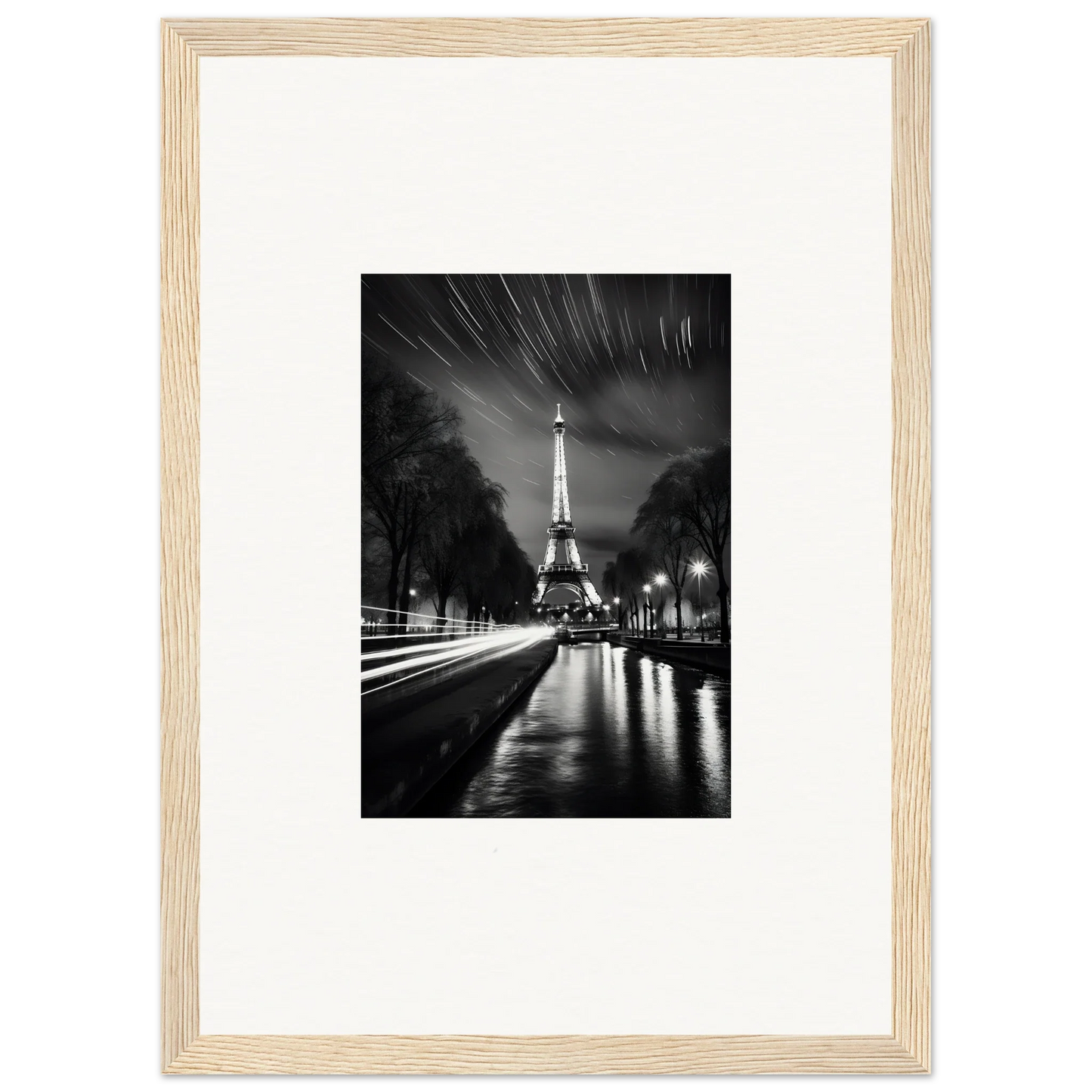 Black and white Eiffel Tower photo in light wooden frame from Parisian Stars collection