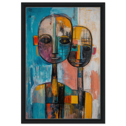 Abstract Ether Embrace canvas wall art featuring vibrant geometric faces and colors