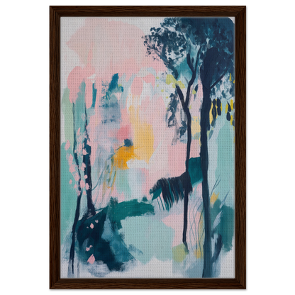 Abstract Groves Dance artwork featuring soft pastels and tree shapes in elegant frame