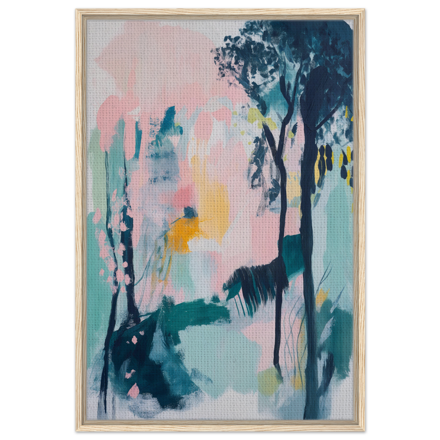 Abstract Groves Dance framed canvas print featuring soft pastel colors in a dreamy landscape