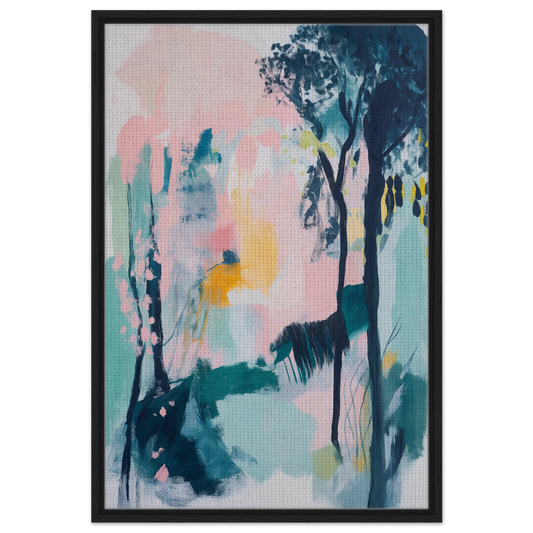 Abstract painting in soft pastel colors depicting a dreamy landscape for Abstract Groves Dance