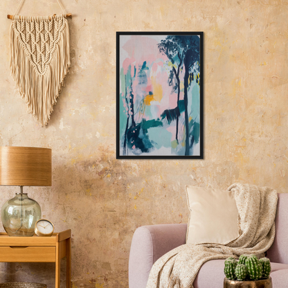 Framed Abstract Groves Dance painting featuring pastel colors and tree-like shapes for room decor