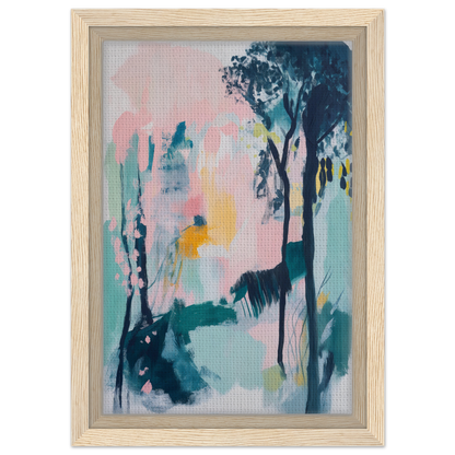 Abstract painting of soft pastel colors and tree-like shapes for Abstract Groves Dance room decor