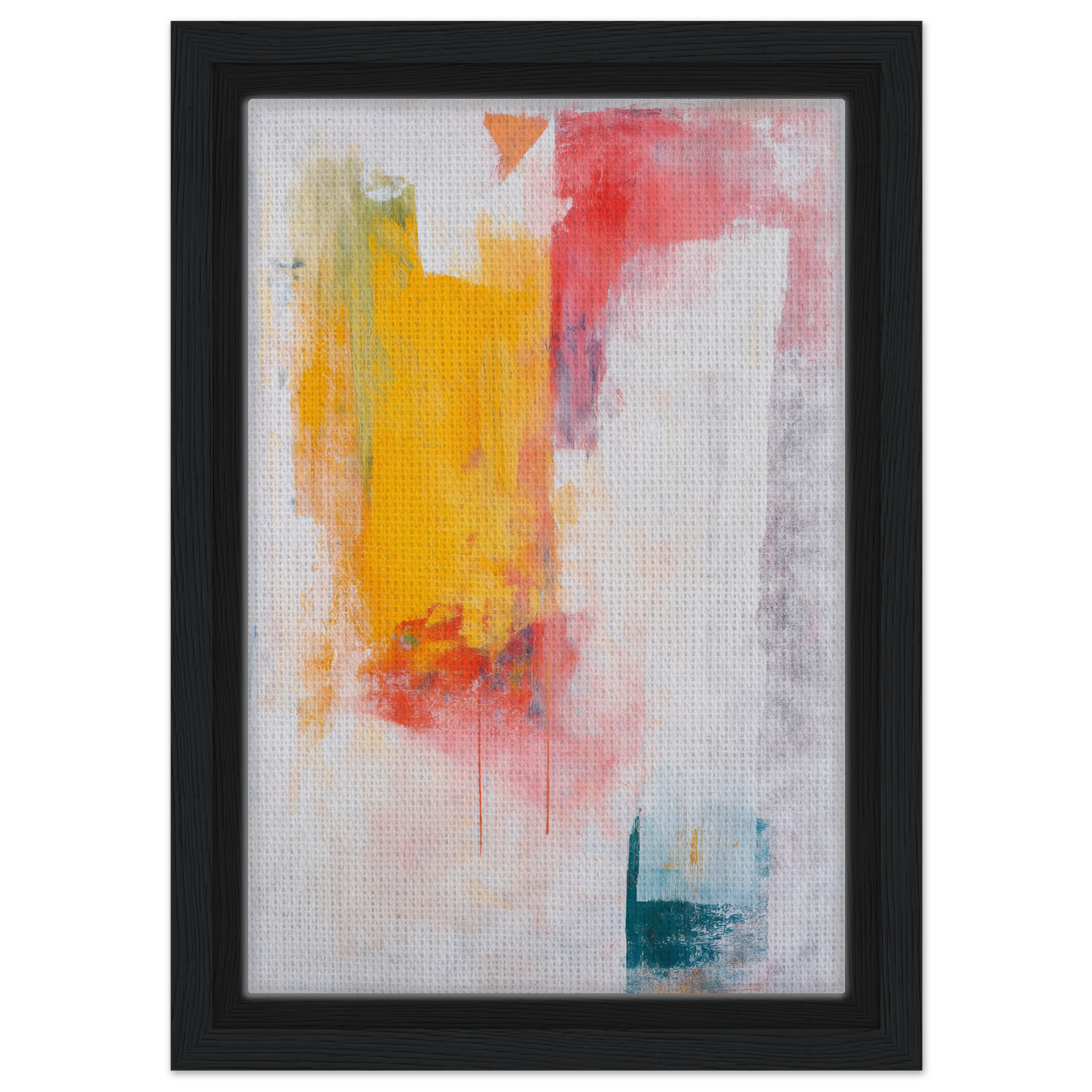 Vibrant Abstract Psychedelia Encounter framed canvas print with yellow, red, and white brushstrokes