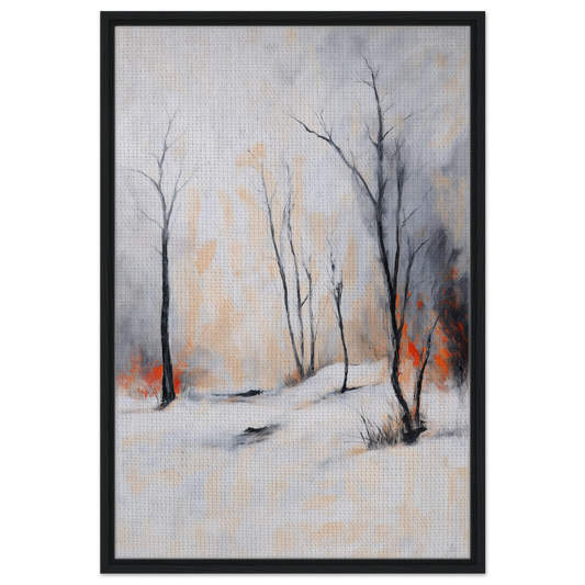 Framed canvas art featuring a winter forest scene for elegant room decor by Fashion Oracle™