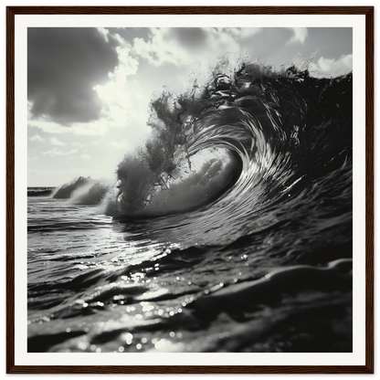 Black and white curling ocean wave in Eternal Wave Symphony framed poster art