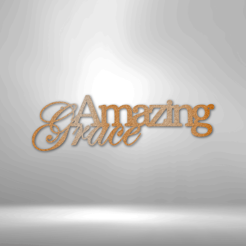 Decorative text that reads ’Amazing Grace’ in cursive and block lettering.