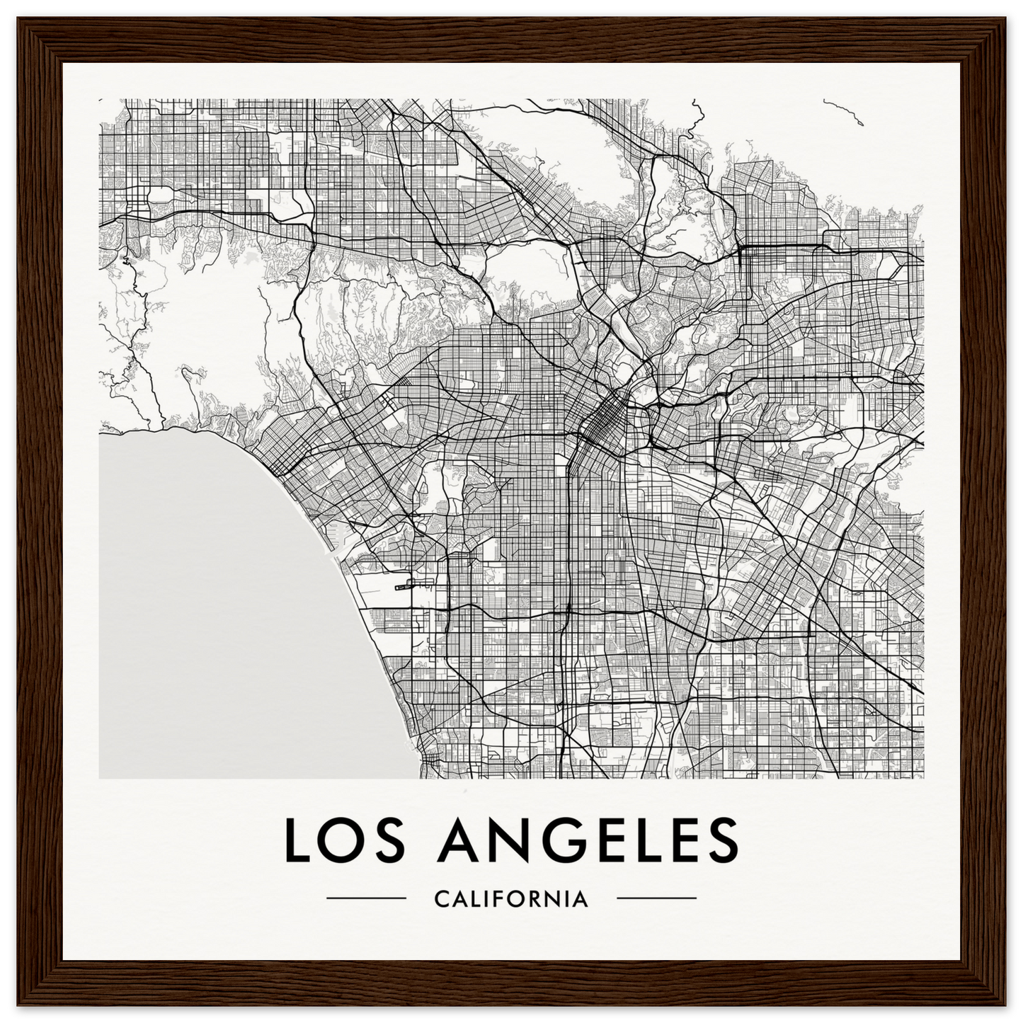 Map of Los Angeles, California, showing the city’s street grid and layout.