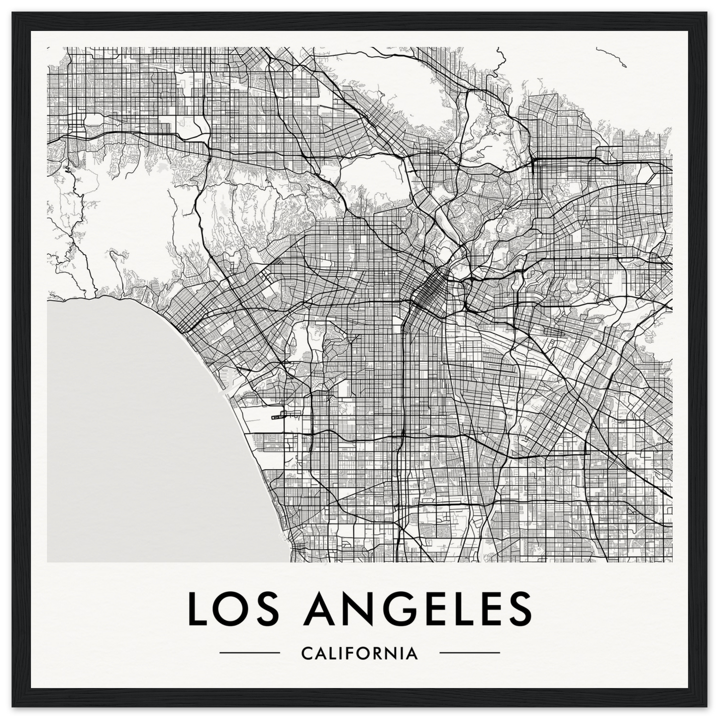 Map of Los Angeles, California, showing the city’s street grid and layout.