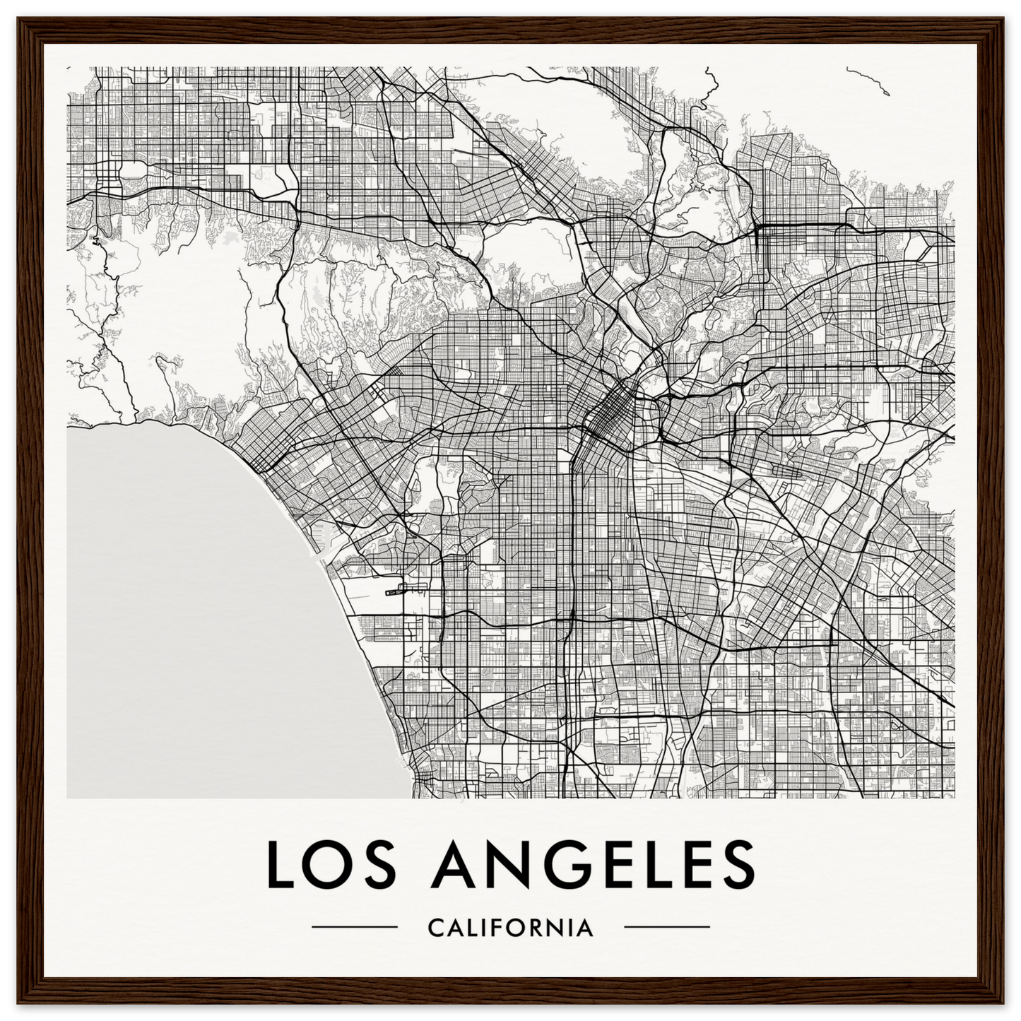 Map of Los Angeles, California, showing the city’s street grid and layout.