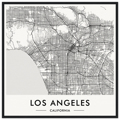 Map of Los Angeles, California, showing the city’s street grid and geographical features.