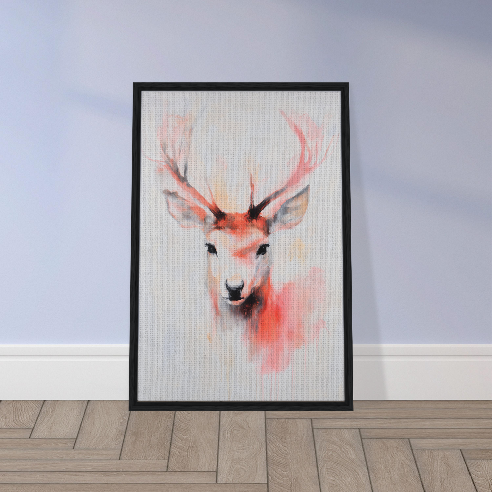 Framed artwork of a deer’s head with antlers’ vivid elegance for stylish room decor