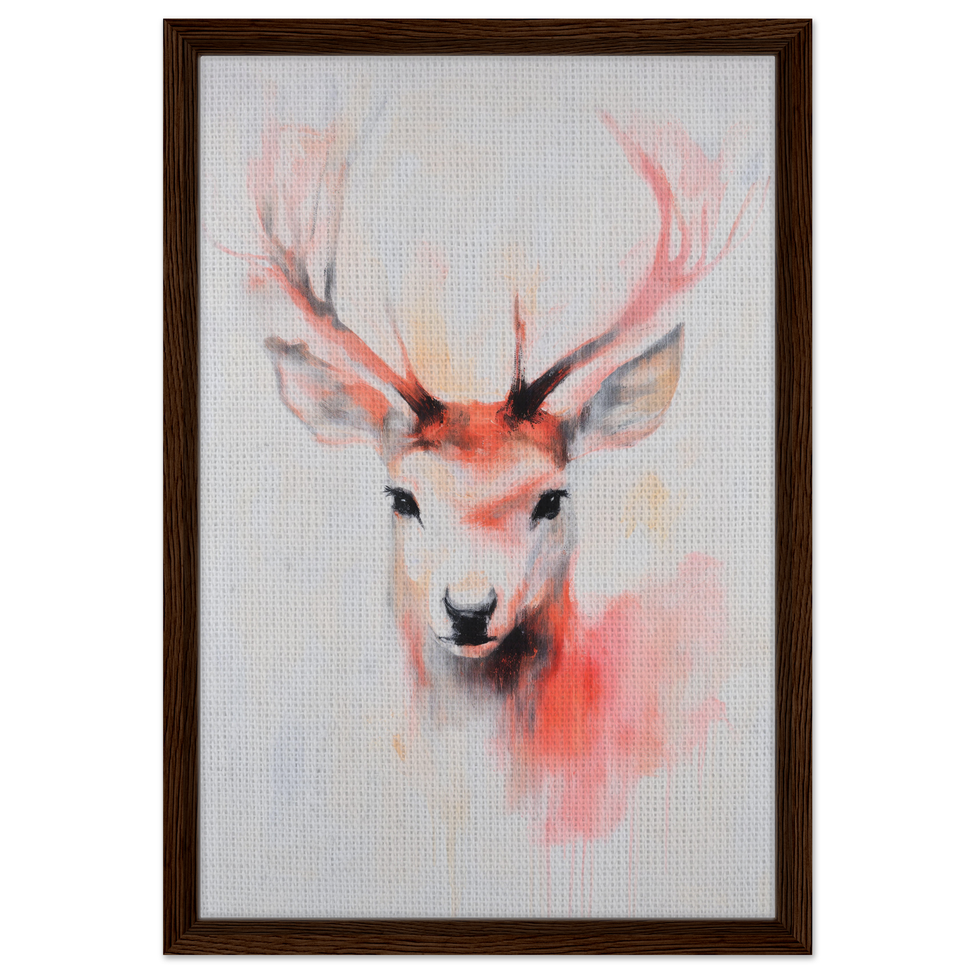 Watercolor deer head with pink antlers in wooden frame for Antlers Vivid Elegance room decor