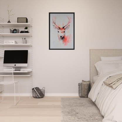 Framed canvas print of a deer with pink antlers, showcasing Antlers’ Vivid Elegance