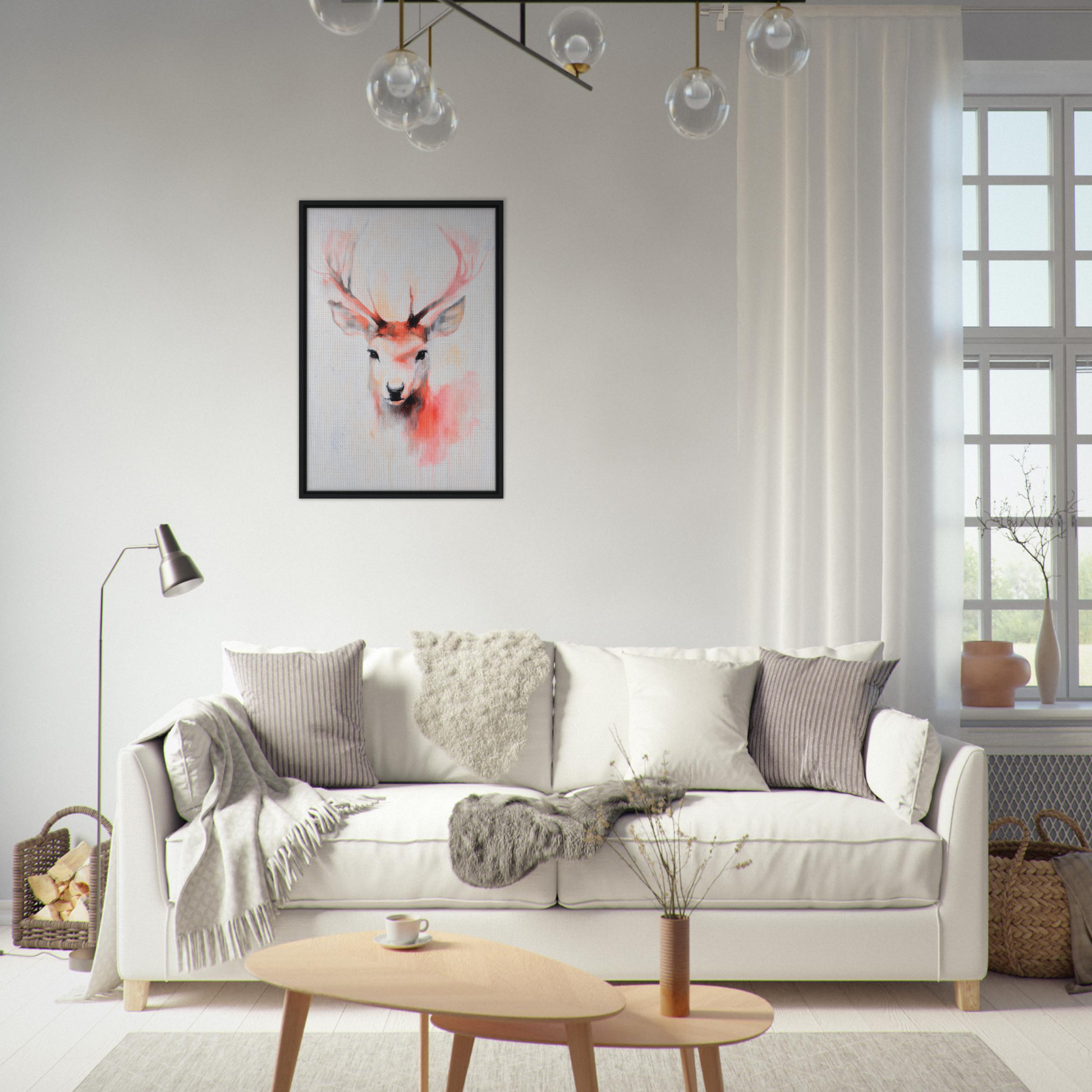 White sofa with throw pillows and blankets from Antlers Vivid Elegance for elegant room decor