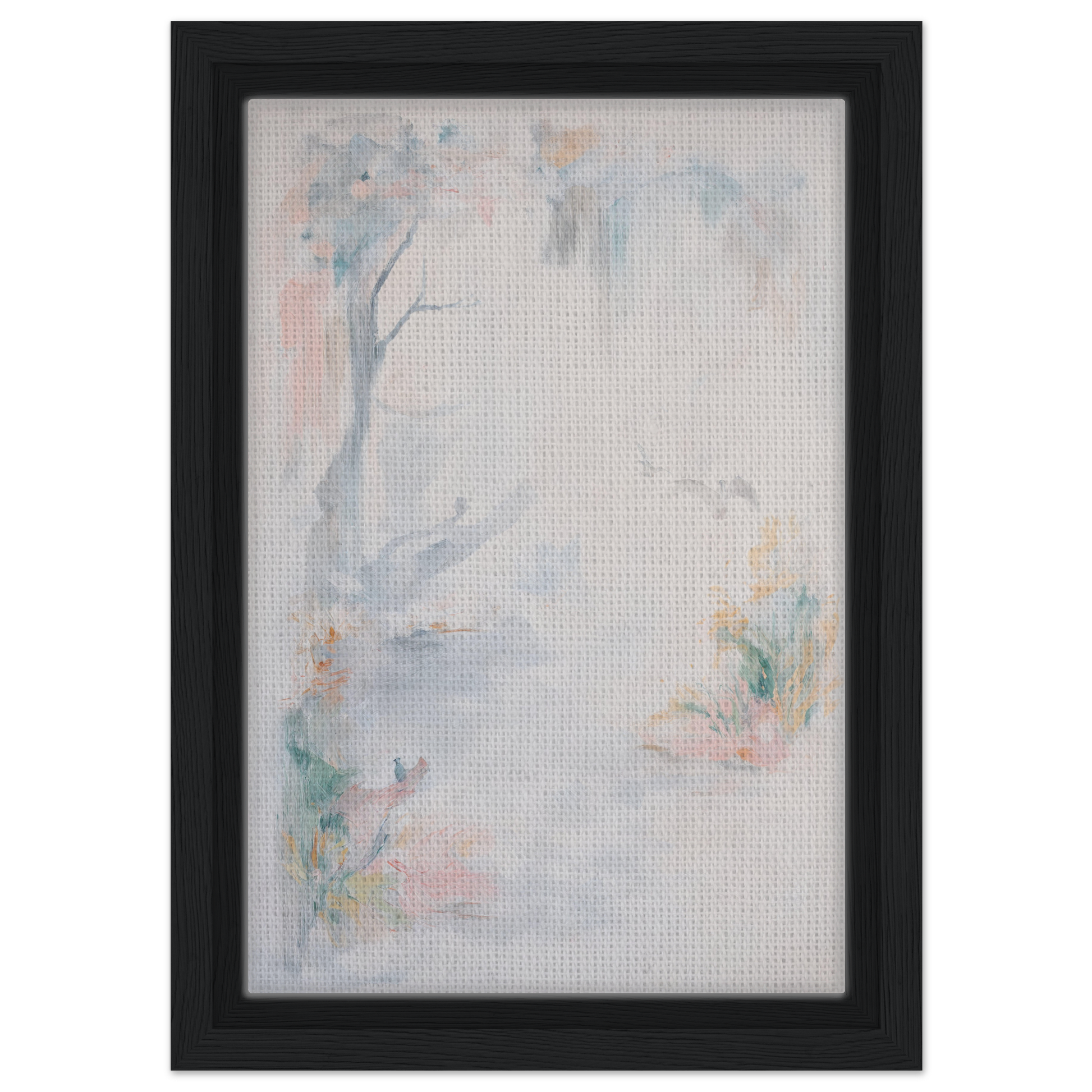 Framed canvas print of Aqua Mistscapade featuring soft watercolor and floral elements