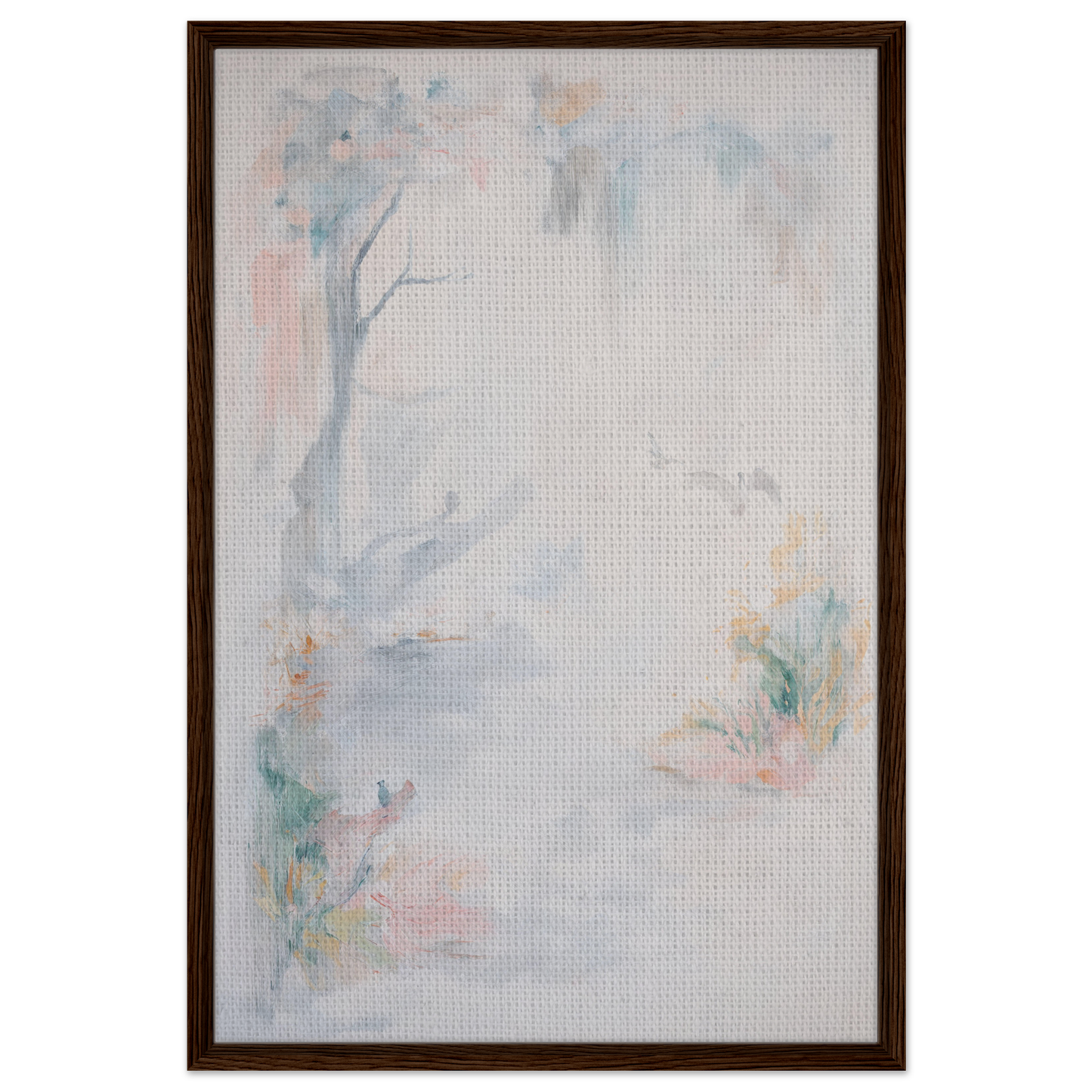 Abstract watercolor painting of soft pastel hues and tree forms for Aqua Mistscapade room decor