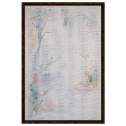 Abstract watercolor painting of soft pastel hues and tree forms for Aqua Mistscapade room decor