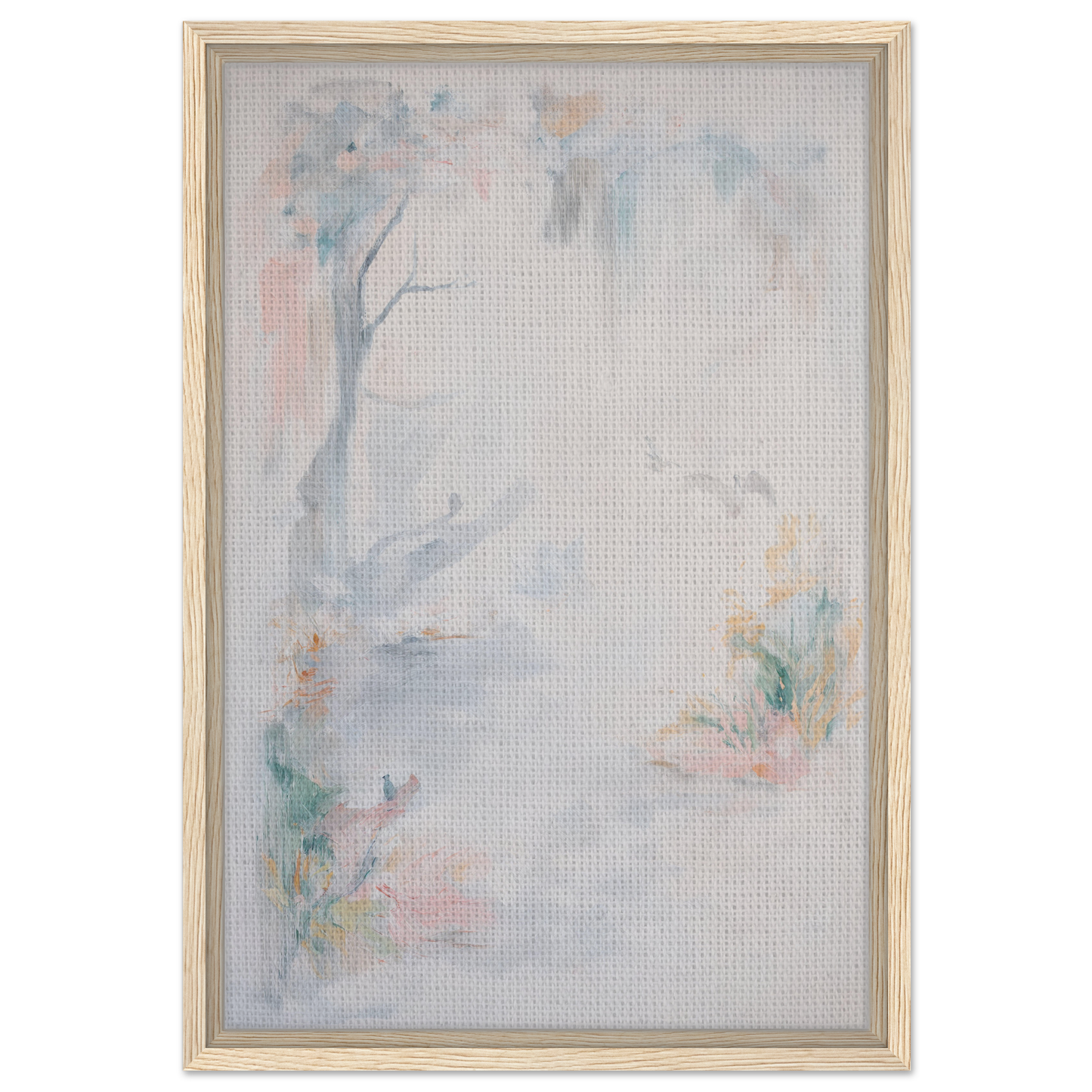 Abstract watercolor painting in soft pastel hues framed, ideal for Aqua Mistscapade room decor