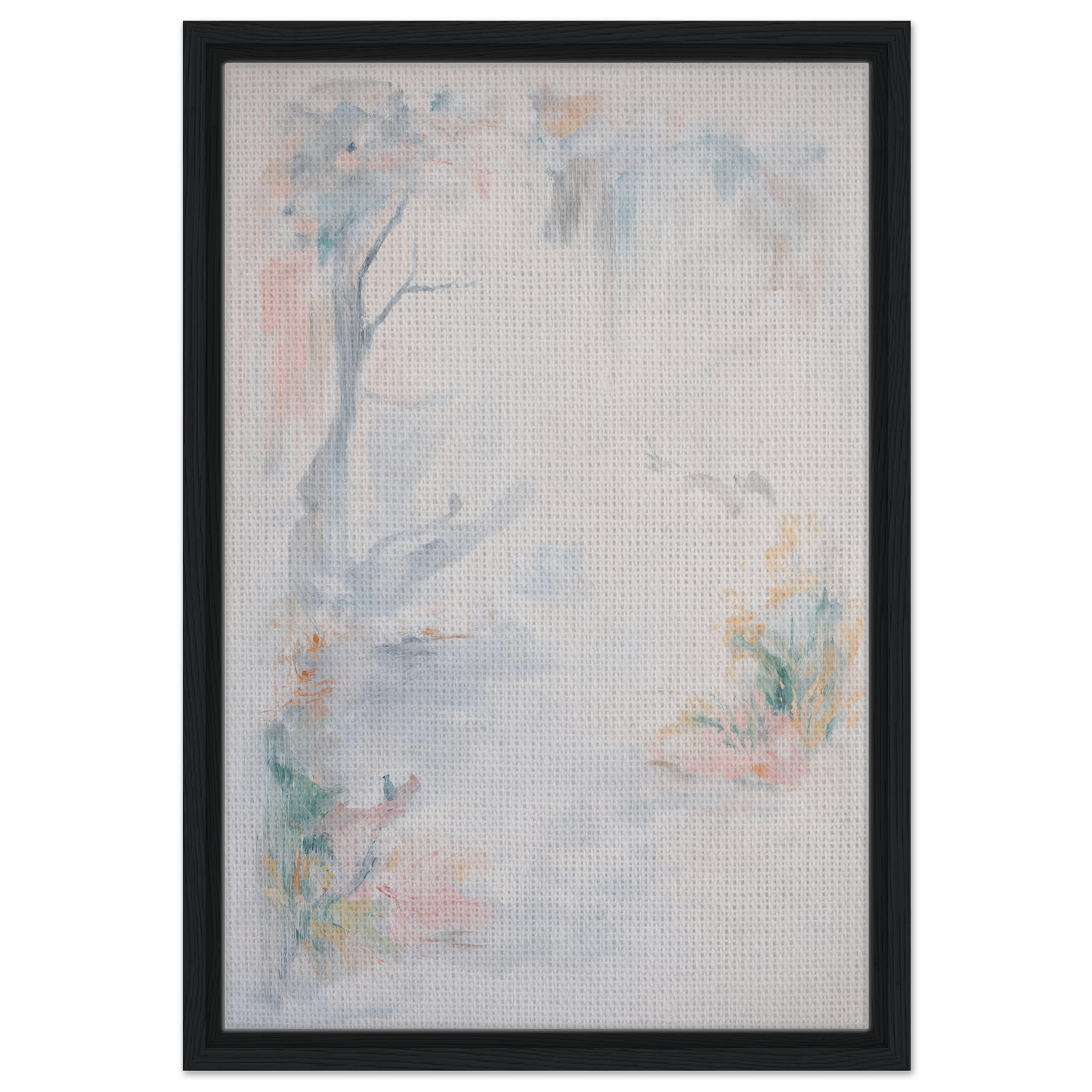 Abstract watercolor painting in pastel hues framed for Aqua Mistscapade room decor