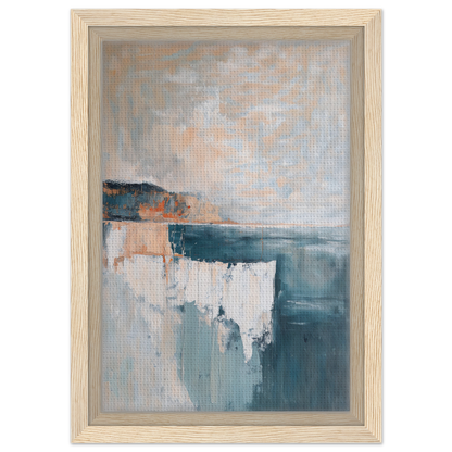 Abstract painting in muted blue, gray, and orange tones from Azure Dreamscape Reverie