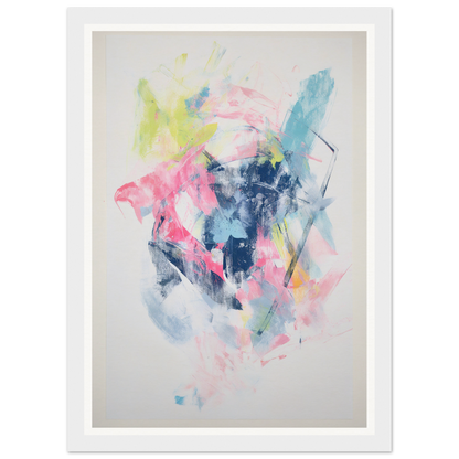 Framed wall art: abstract splashes of pink, blue, yellow, and green add flair to your room decor.