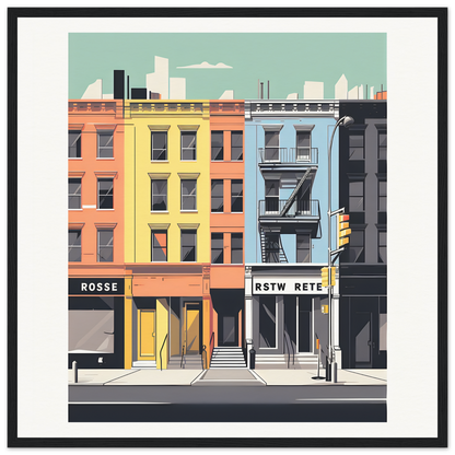 Colorful row of urban buildings in Sidewalk Dreams Aligning special edition art™