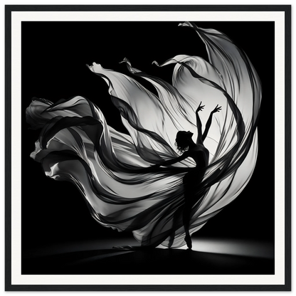 Silhouetted dancer in flowing fabric showcasing Ethereal Dance Reverie art