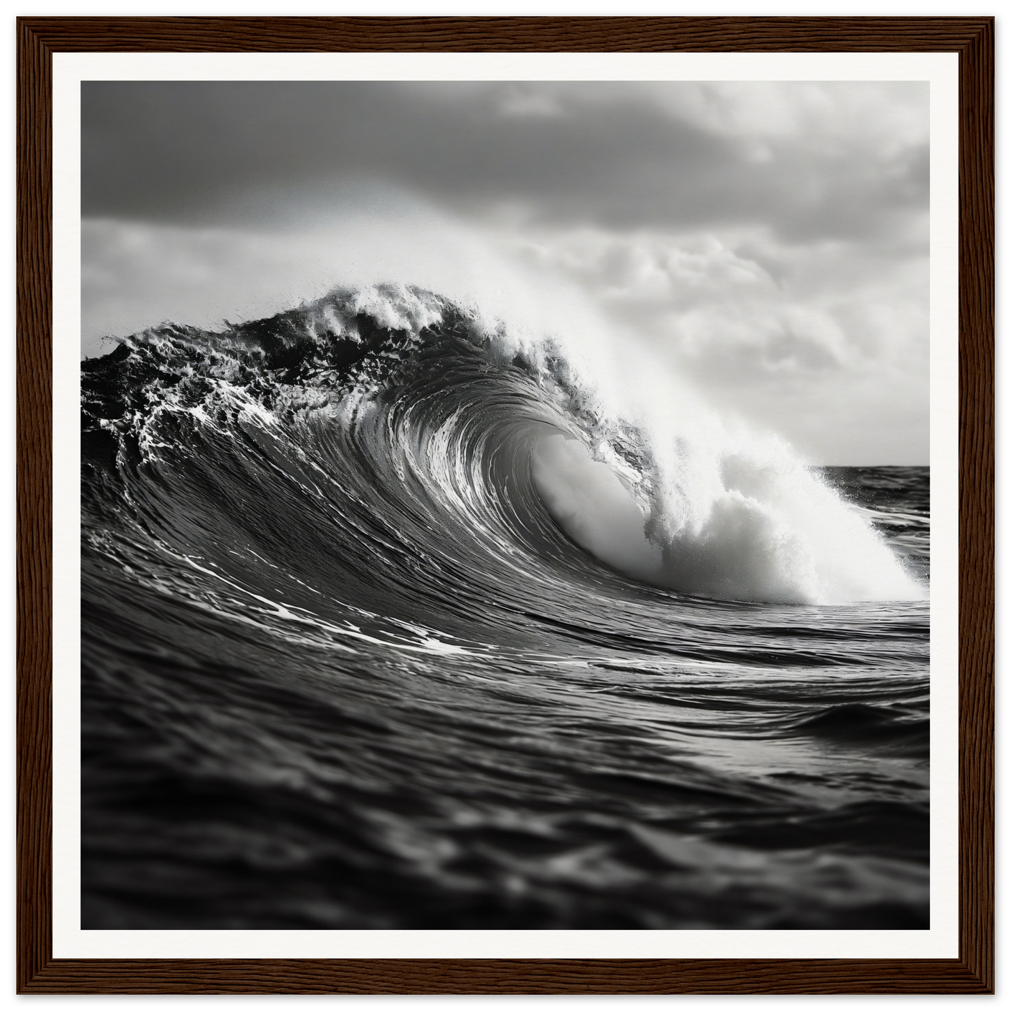 Curling ocean wave with spray, featured in Sea’s Thunderous Elegy framed posters