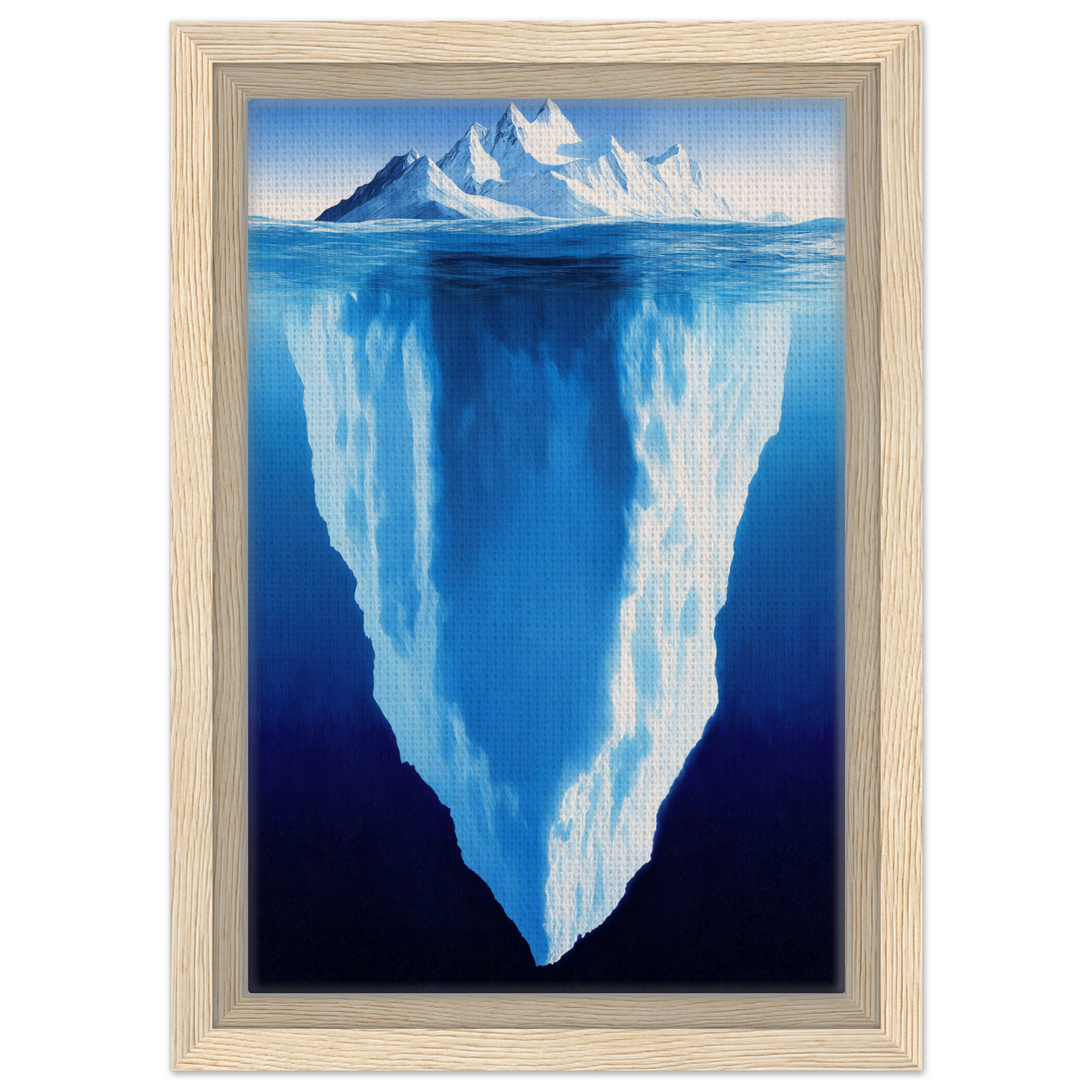 Iceberg partially submerged in blue water, featured in Beneath Bluetide Illusions framed canvas print