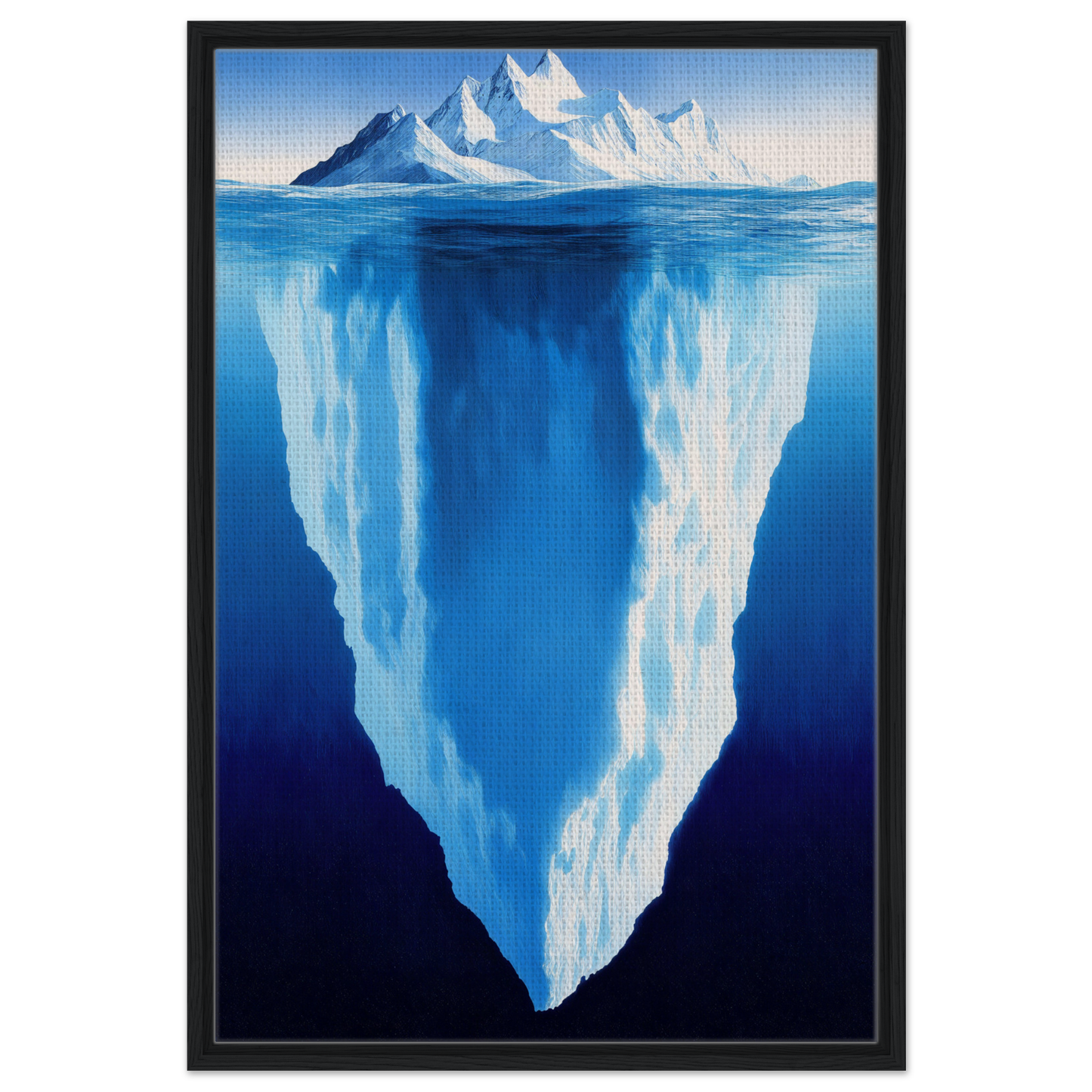 Iceberg showcasing massive underwater portion in Beneath Bluetide Illusions framed canvas print