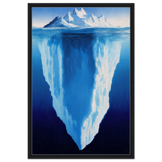 Iceberg showcasing massive underwater portion in Beneath Bluetide Illusions framed canvas print