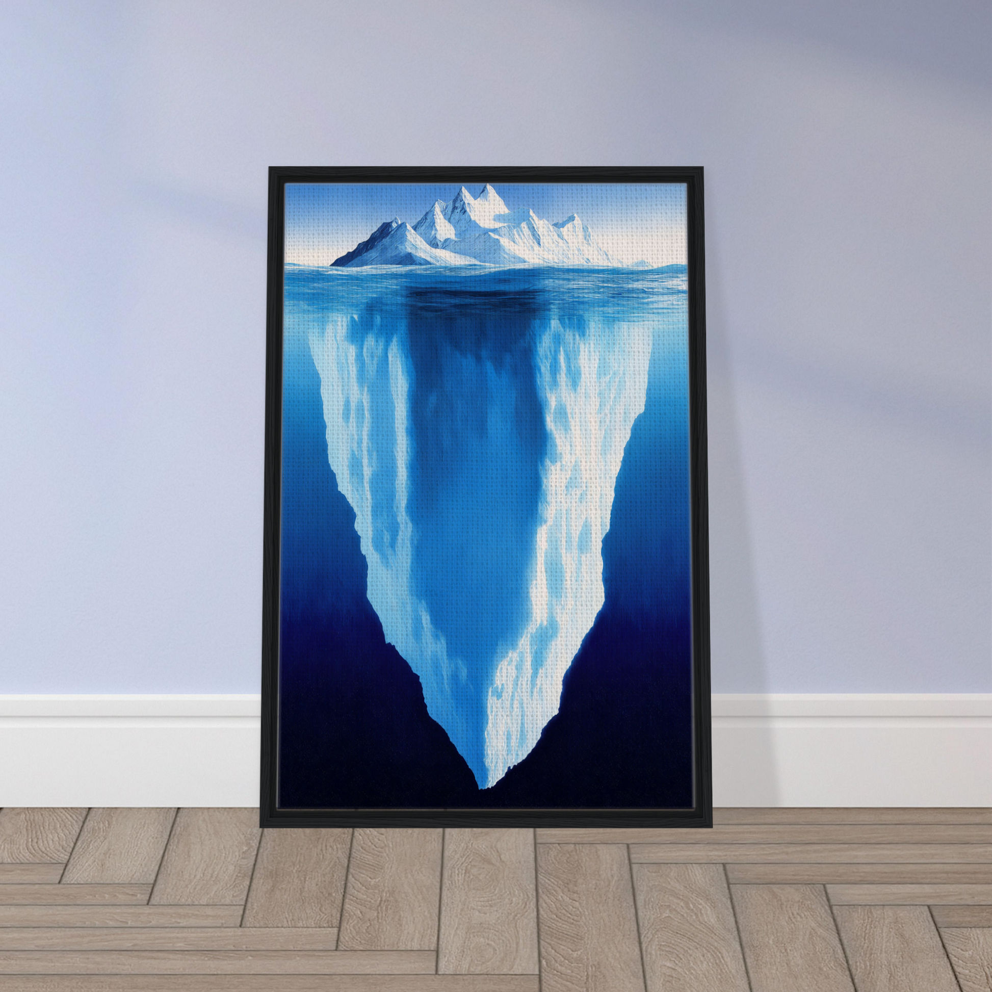 Framed painting of an iceberg highlighting the underwater portion, Beneath Bluetide Illusions